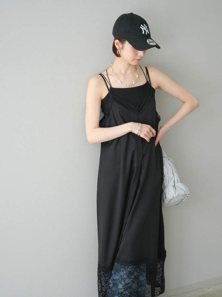 【預購】蕾絲疊層吊帶裙/黑色