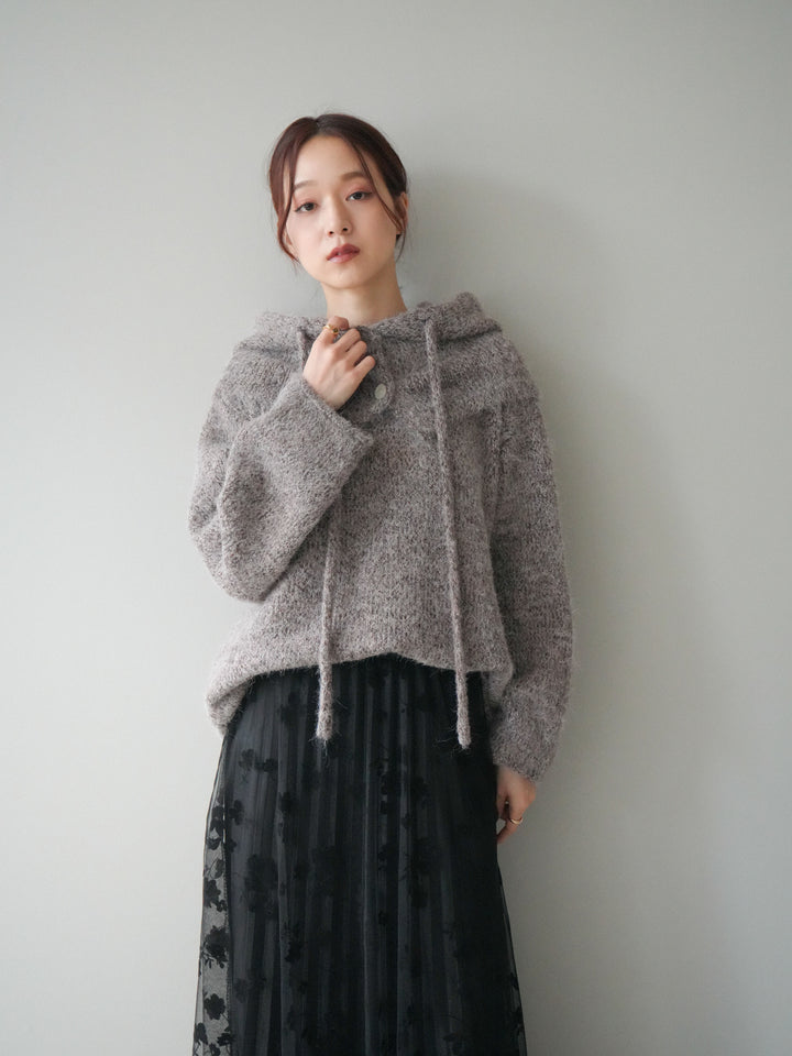 [SET]バラクラバSETニットプルオーバー+フラワーフロッキーチュールプリーツスカート(2set)