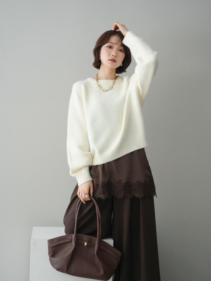 [予約]クルーネックモチモチニットプルオーバー/white