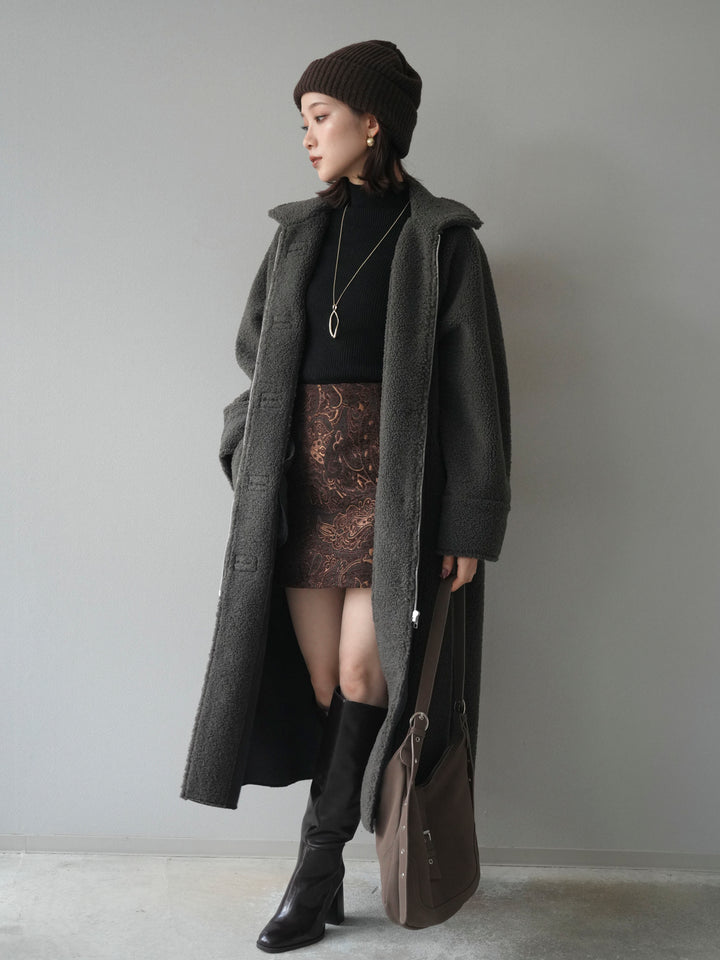 [予約]ボアxムートンロングコート/charcoal