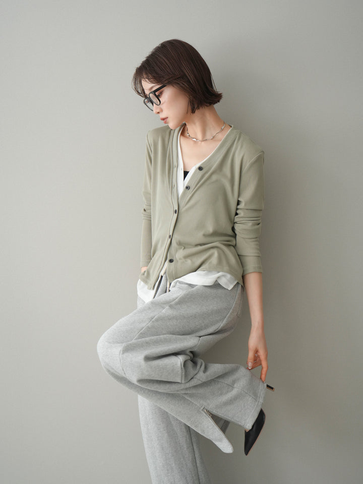 [予約]配色レイヤードカットリブカーディガン/lightgreen