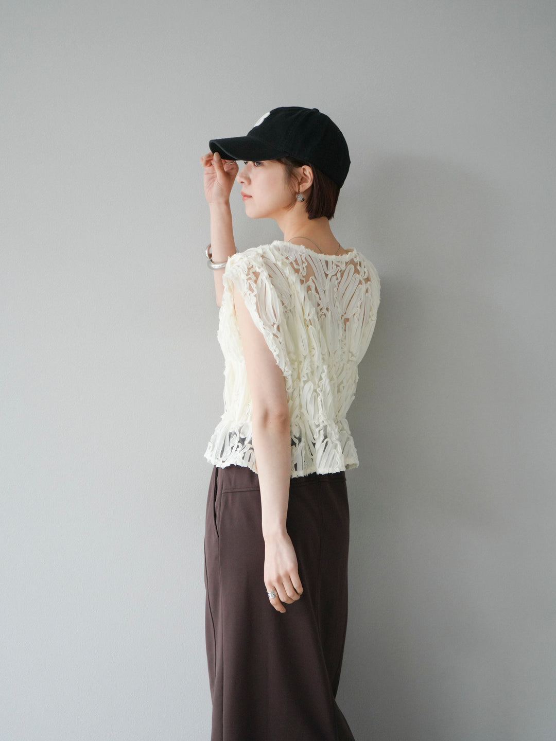 [SET]ジャガードレースリボントップス+スウェットロングスカート(2set)