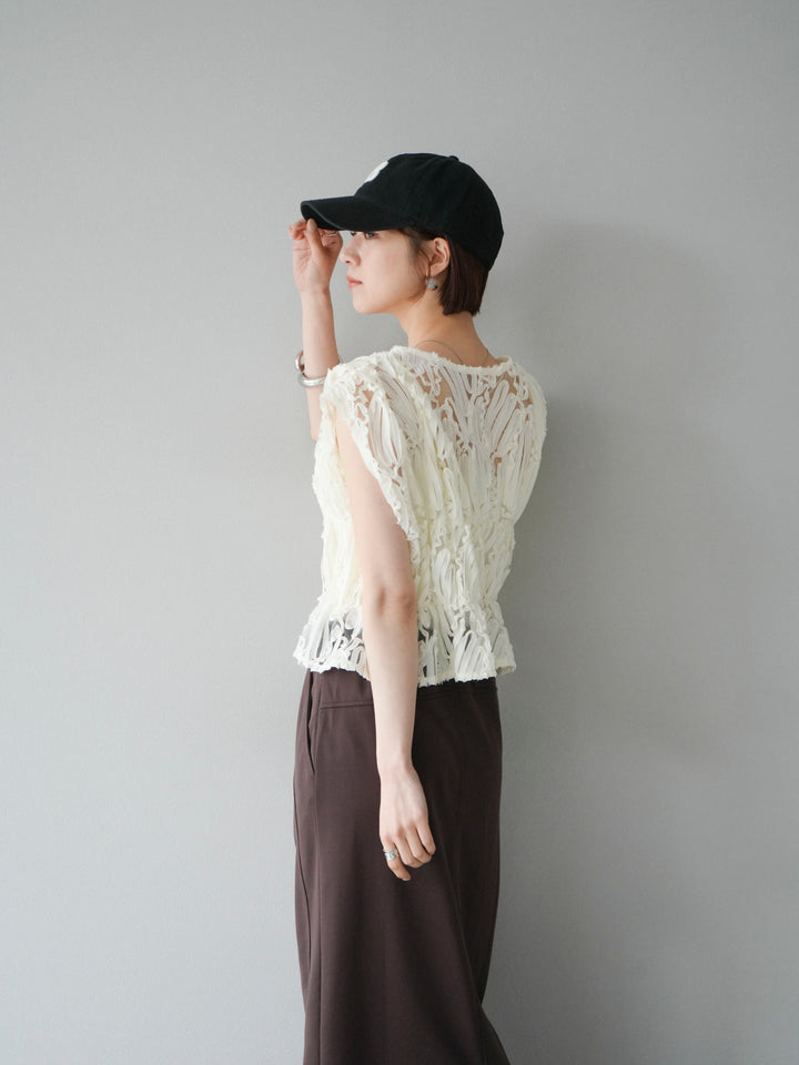 [SET]ジャガードレースリボントップス+スウェットロングスカート(2set)