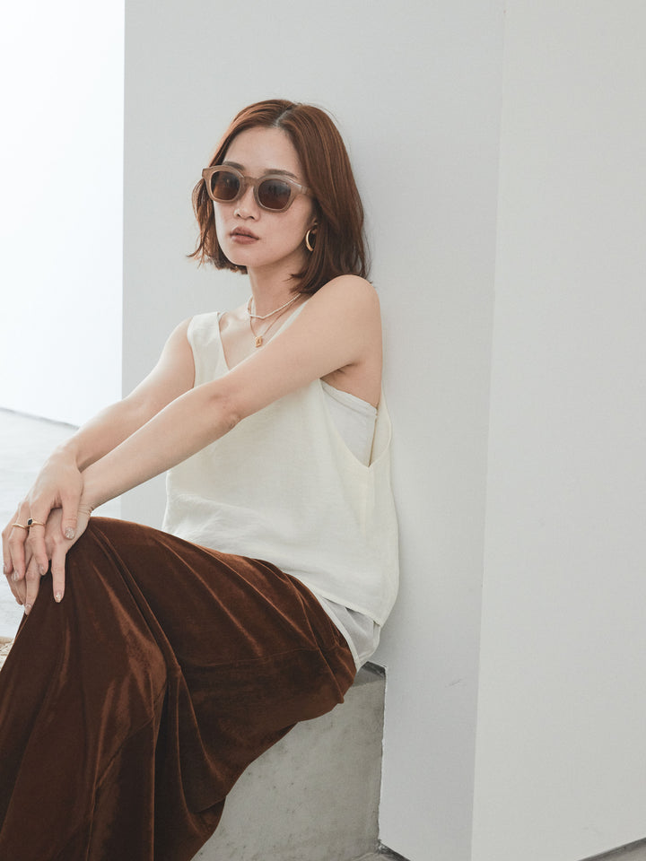 [SET]ワッシャーサテンシアーレイヤードタンクトップ+ベロアナロースカート(2set)