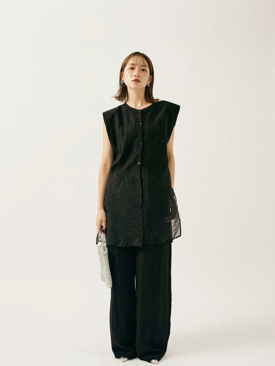 [SET]オーガンジーヘムブラウス＆ワイドパンツSET UP(2set)