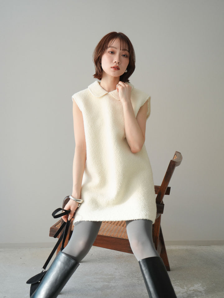 [予約]襟付きブークレミニワンピース/offwhite
