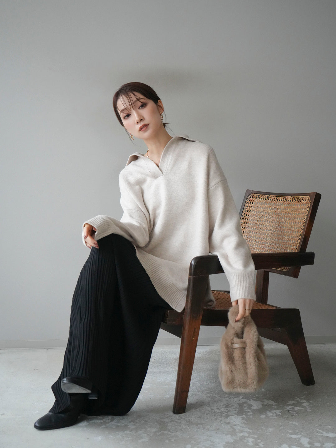 [SET]スキッパーオーバーニットプルオーバー+選べるアクセセット(2set)