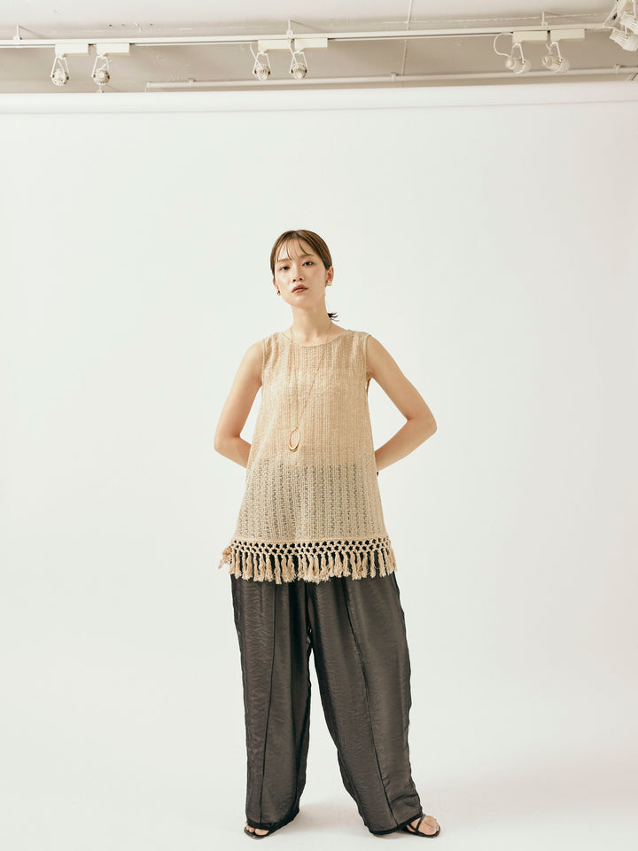 [予約]オーガンジーレイヤードサイドラインパンツ/ブラック