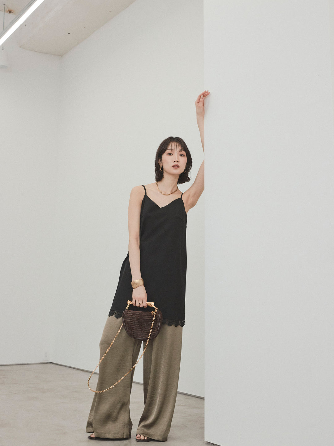 [予約]サテンイージーパンツ/カーキ