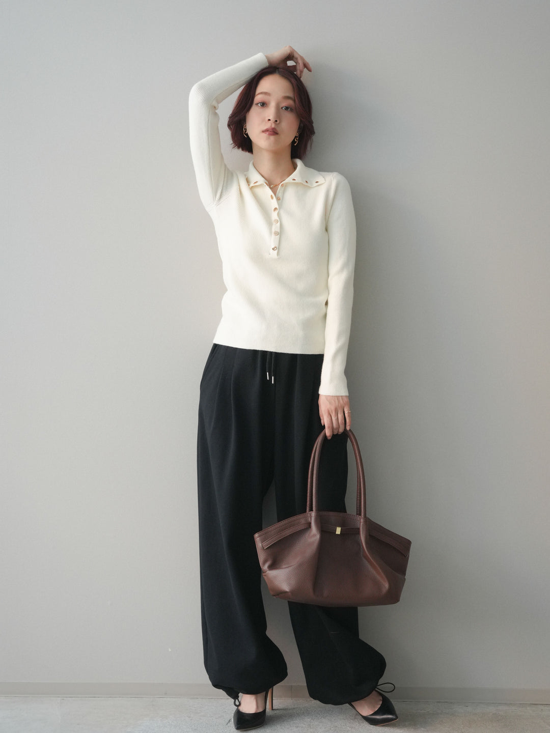 [予約]裾ドロストタックスウェットパンツ/black