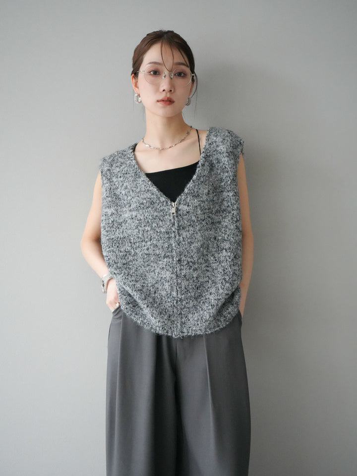 [予約]フロントZIPミックスニットベスト/ブラック