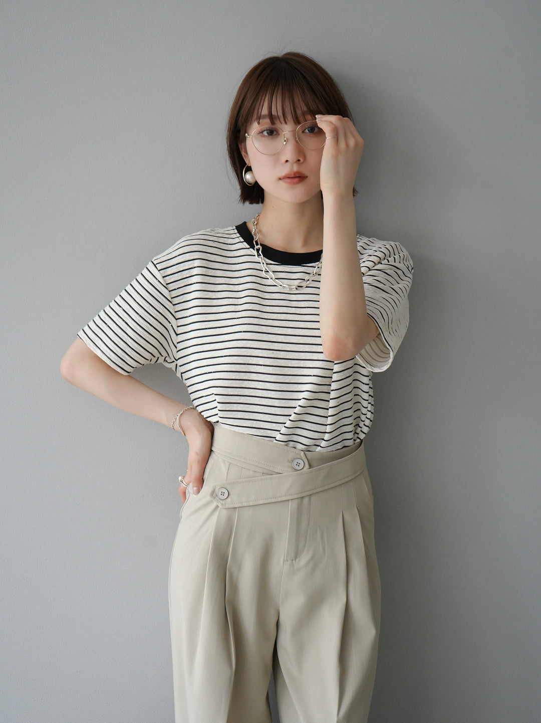 [Pre-order] Stretch Border Lame Pullover/Ivory