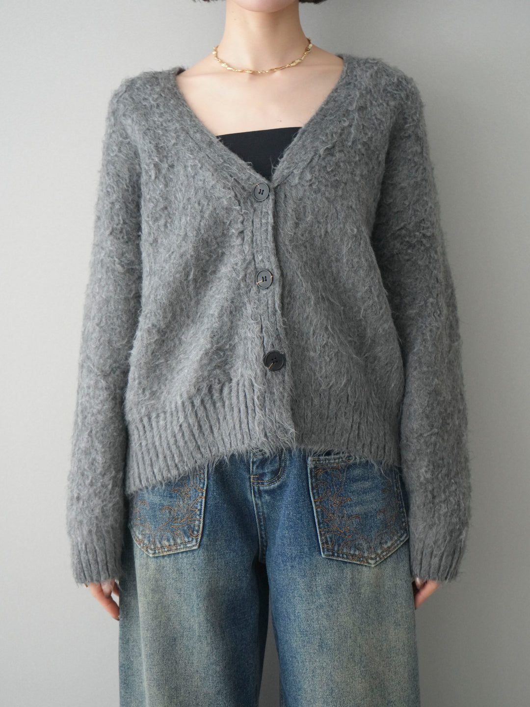 [予約]起毛シャギーニットカーディガン/gray