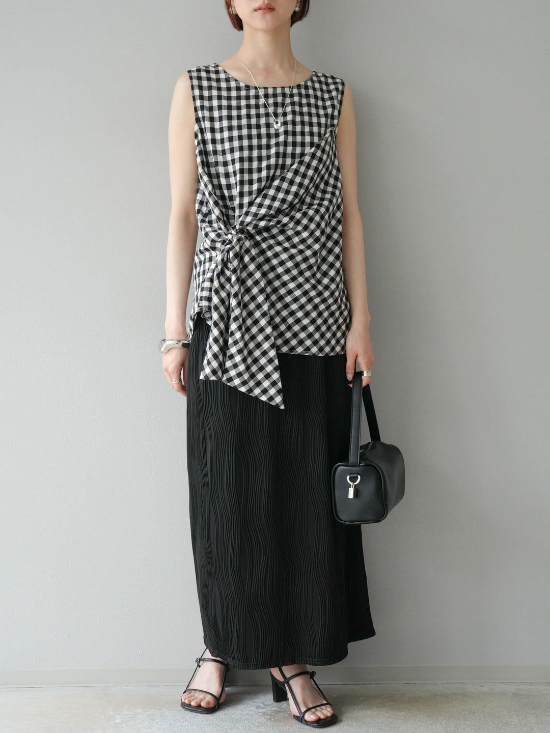 [予約]フロント巻きノースリーブブラウス/チェック