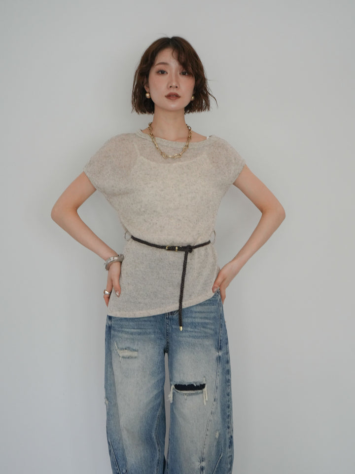 [予約]ベルト付アシメシアーニットトップス/beige
