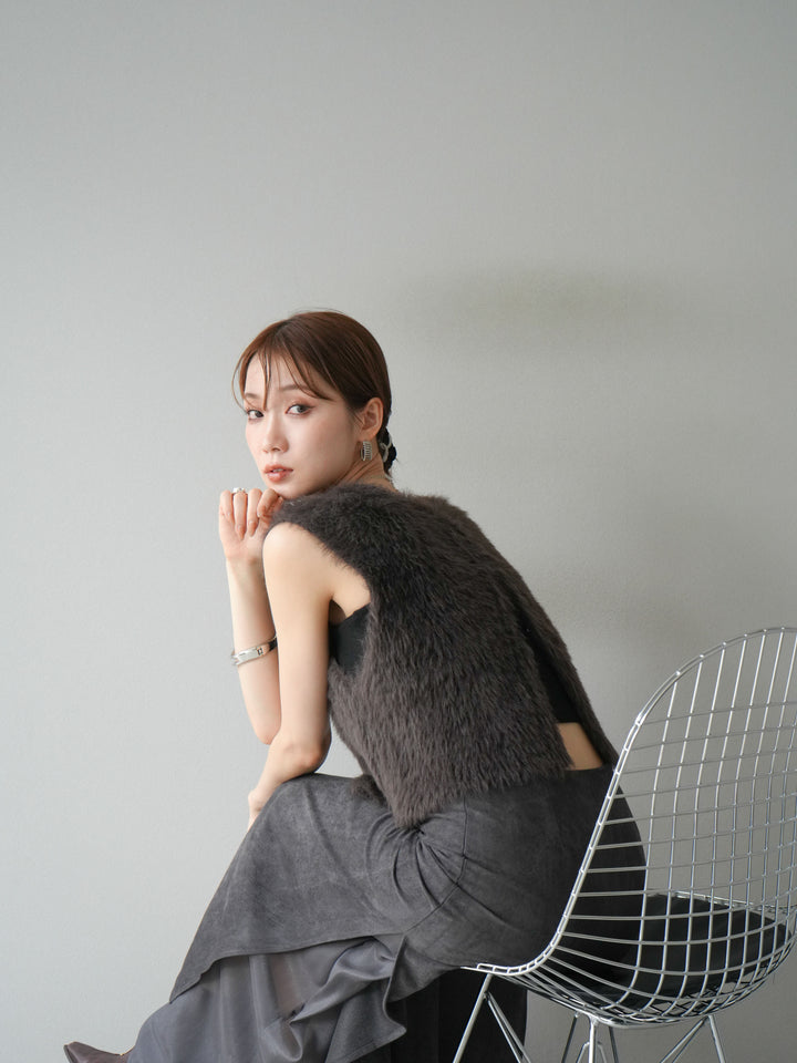 [予約]ミンクライク前後2WAYショートジレ/ブラウン