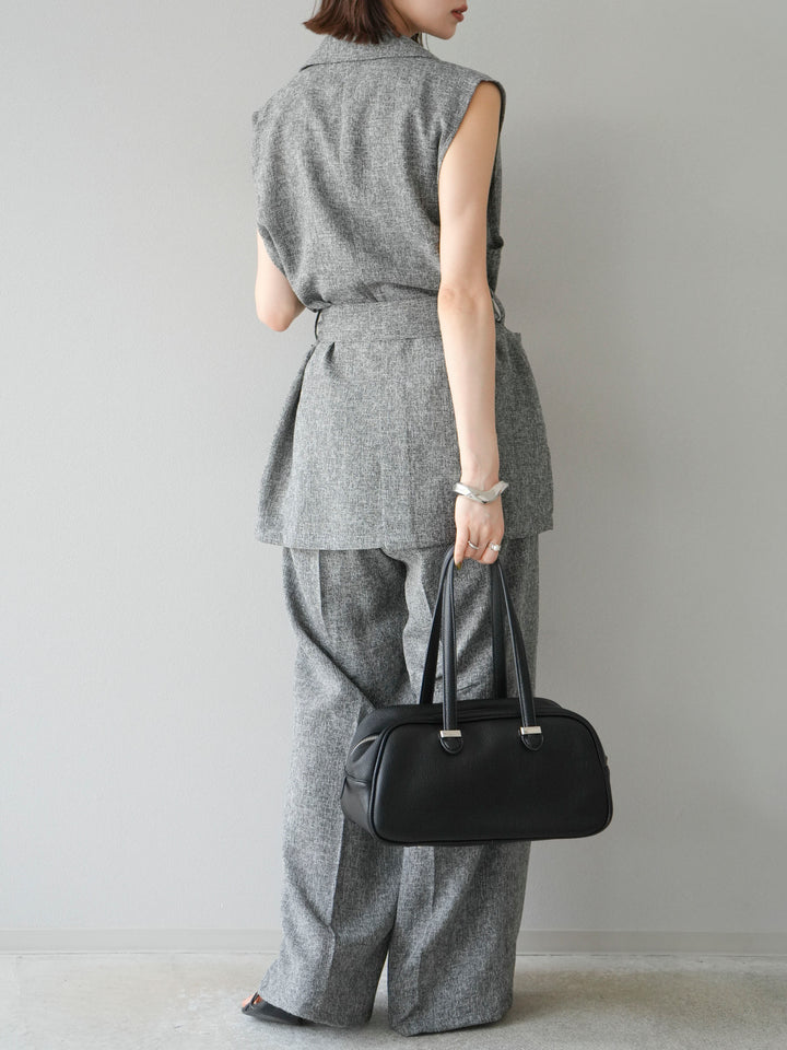 [預購] 混合粗花呢褶襉褲/黑色