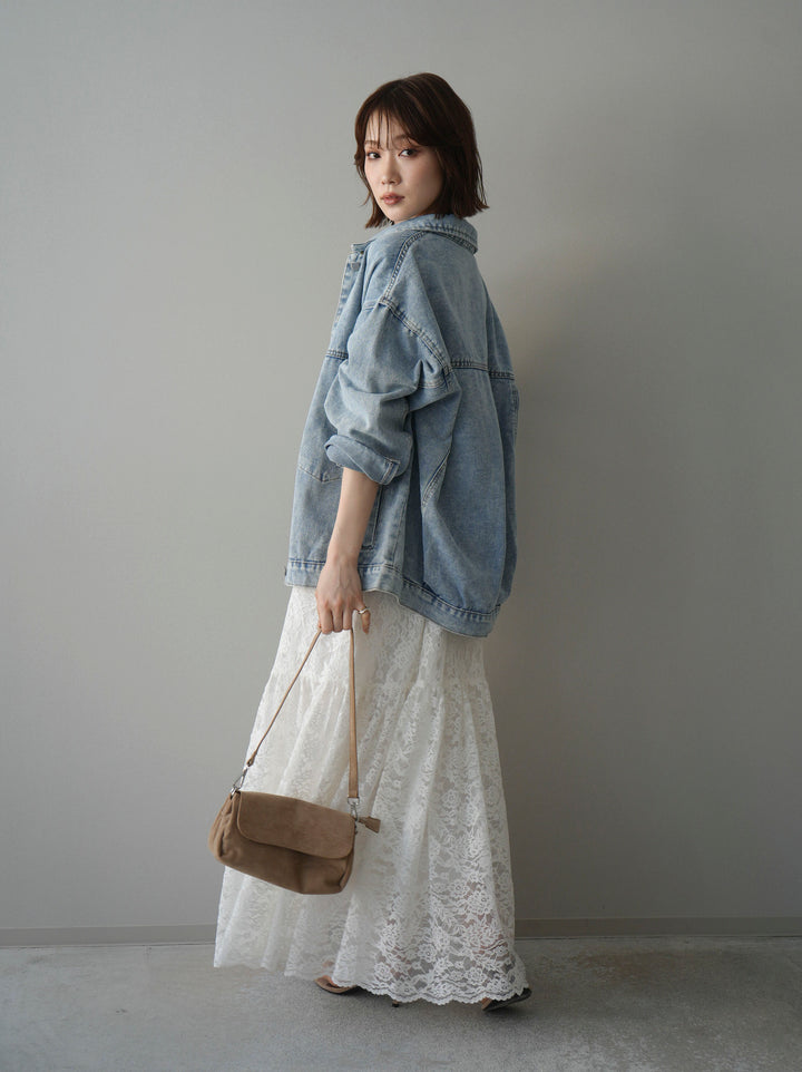 [SET]ギャザー切替レースキャミワンピース+デザインBIGポケットオーバーデニムジャケット(2set)