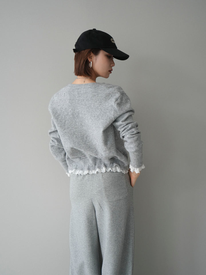 [予約]スカラップレース切り替ニットカーディガン/lightgray