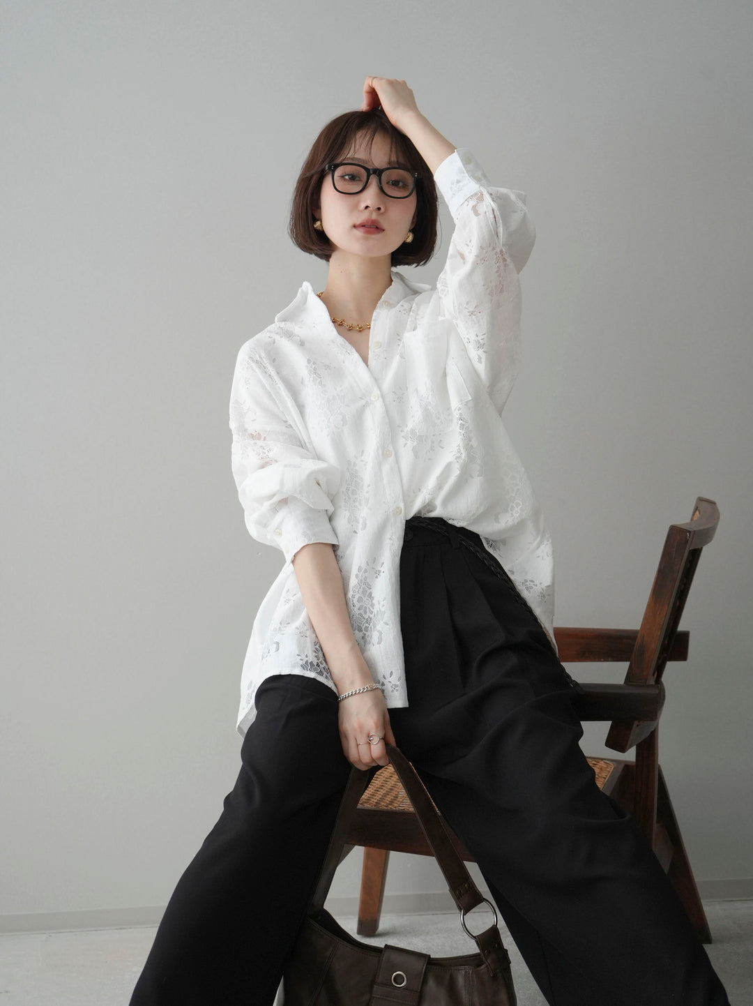 [SET]ジャガードレースオーバーシャツ+選べるアクセセット(2set)