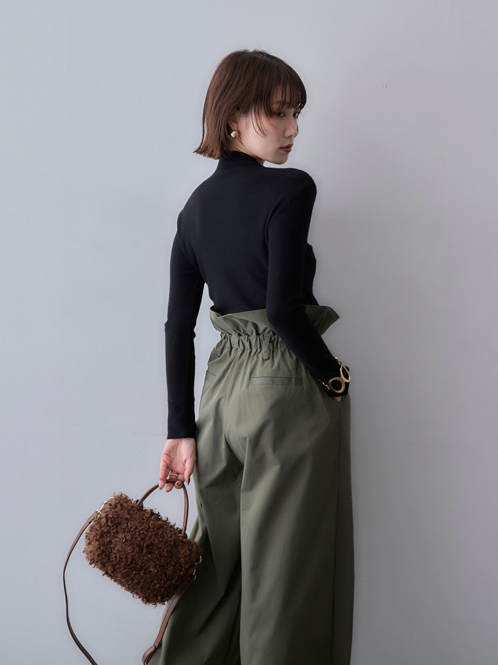 [予約]モックネックリブスリムニットトップス/black