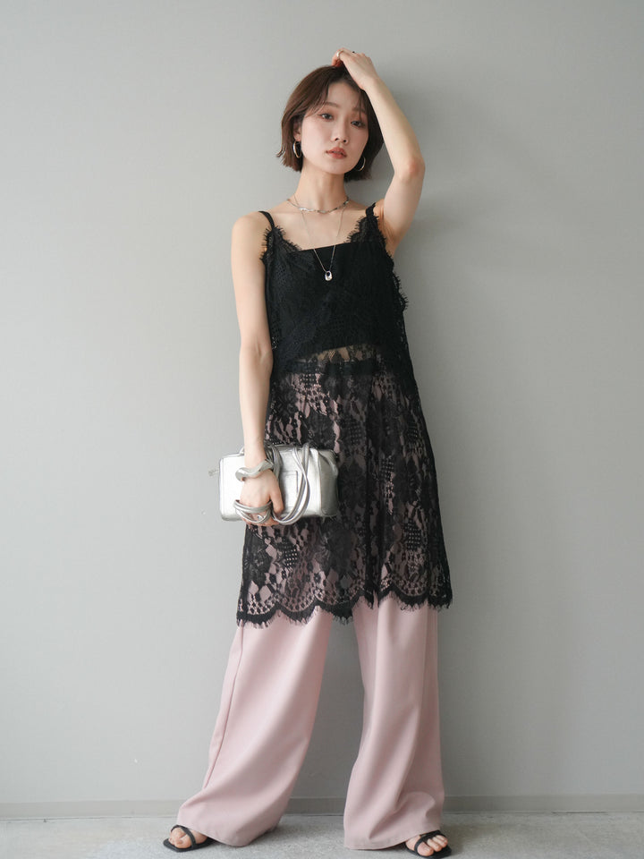 [SET]総レースチュニックキャミソール+ベルト付キーホルダーモチーフワイドパンツ(2set)