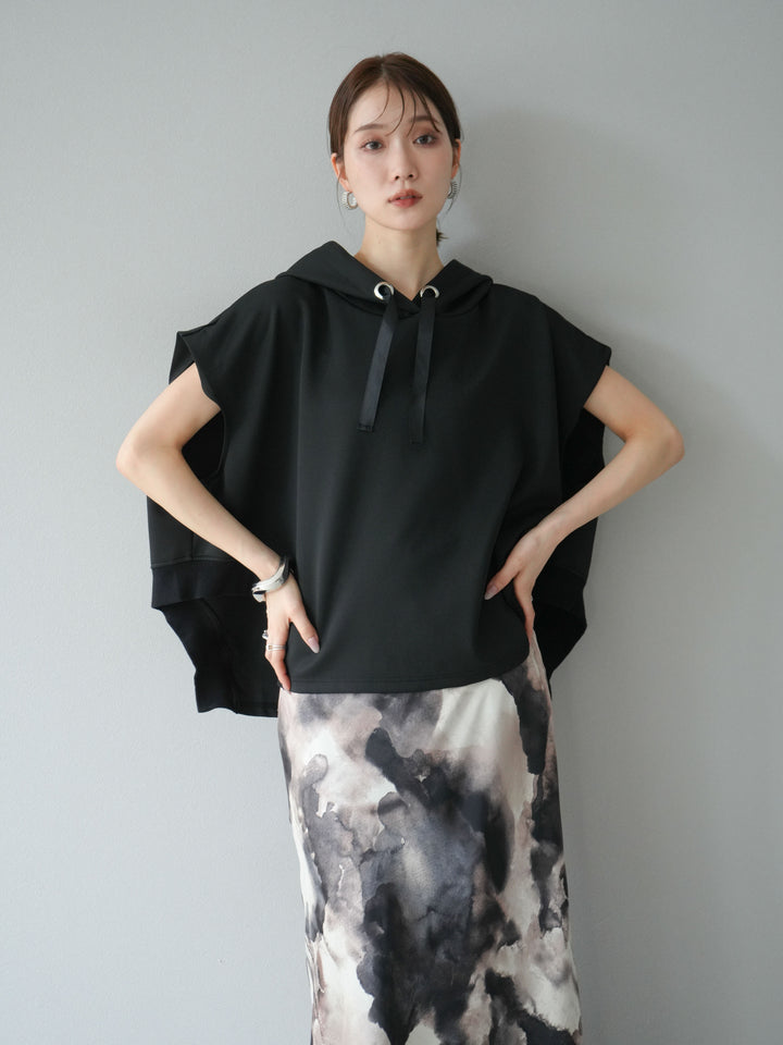 [SET]アシンメトリードルマンバックZIPフーディー+ニュアンスサテンフリルスカート(2set)