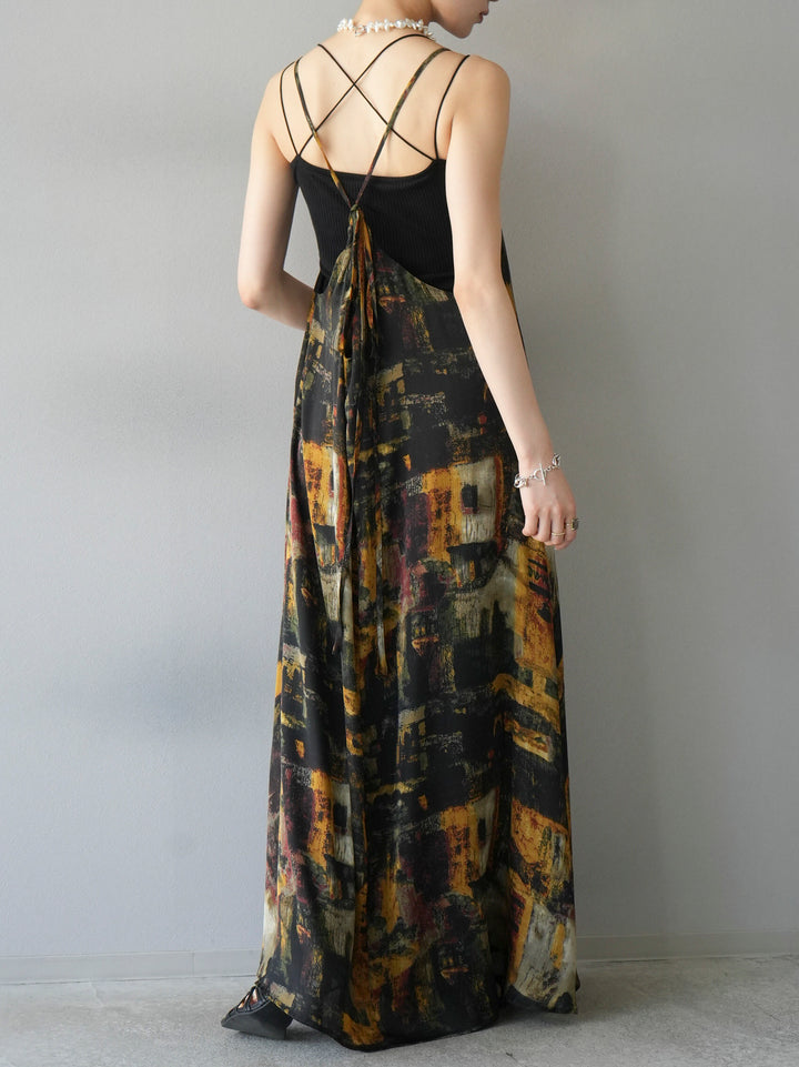 [Pre-order] Nuanced Pattern Back Cross Camisole Dress/Yellow