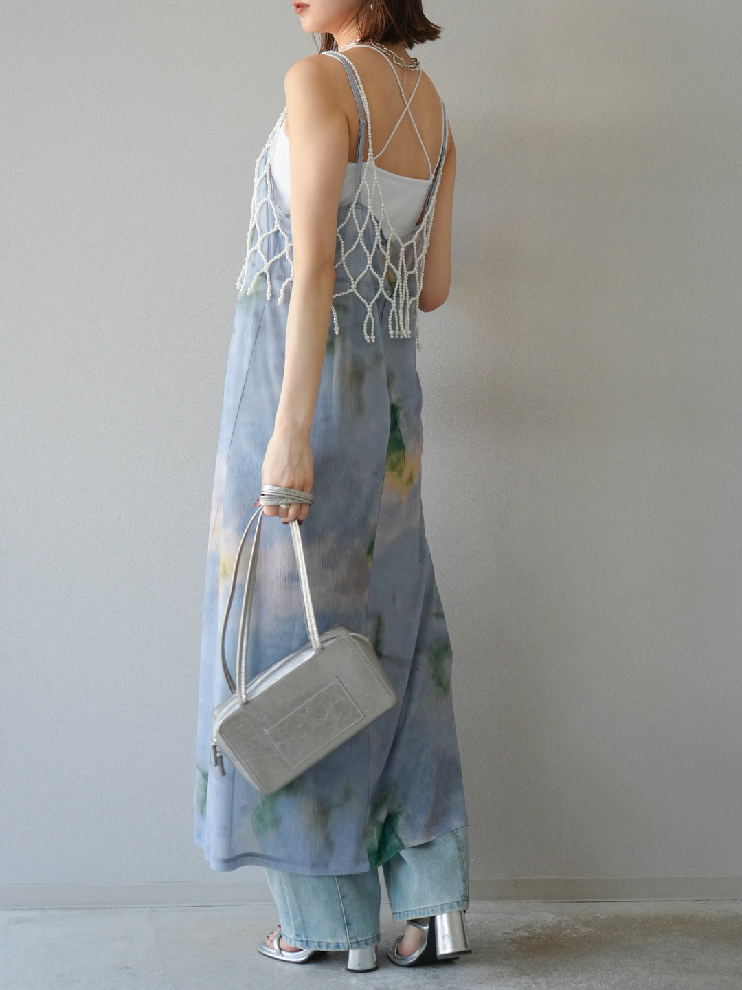 [予約タイダイ柄シアーキャミワンピース/サックス