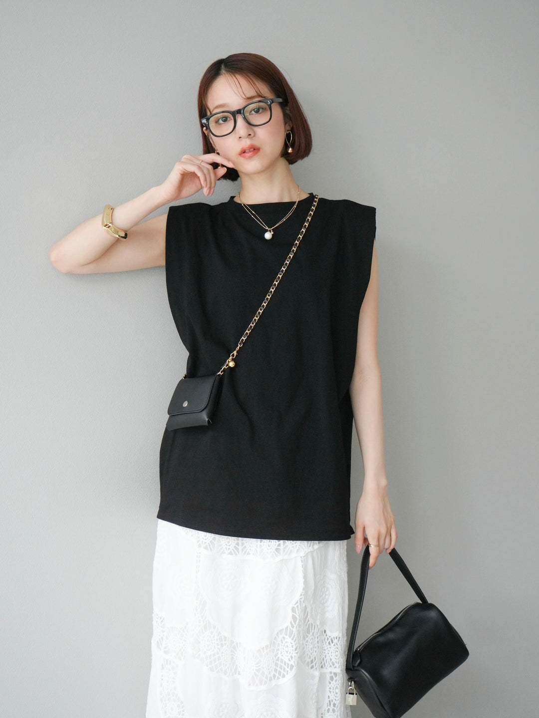 [予約]ショルダータックフレンチスリーブプルオーバー/ブラック