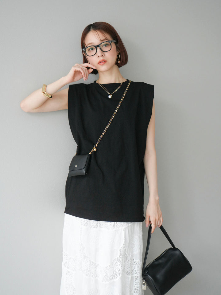 [予約]ショルダータックフレンチスリーブプルオーバー/ブラック