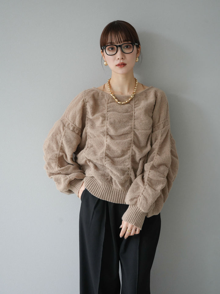 [予約]バックオープンシャーリングニットプルオーバー/グレージュ
