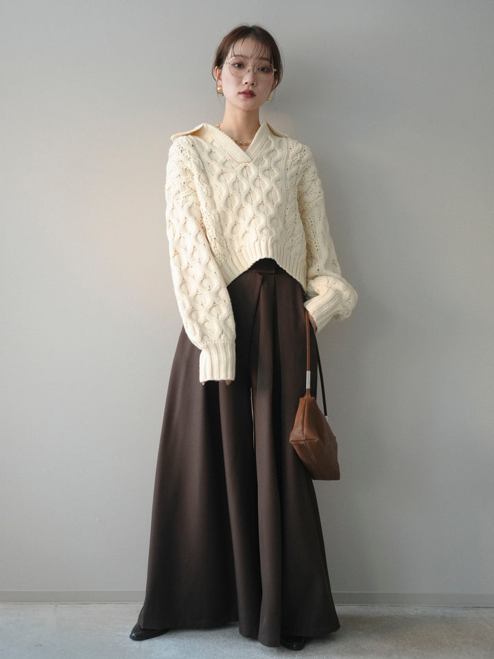 [予約]バルキーケーブルクロップド開襟プルオーバー/ivory