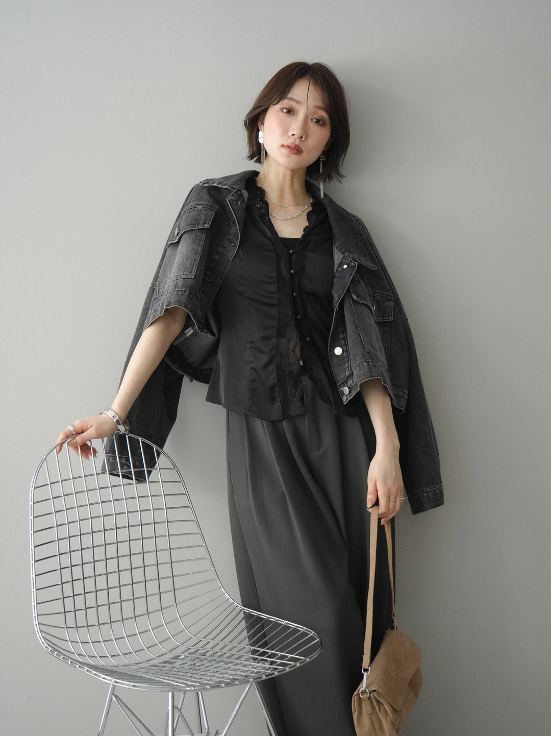 [予約]デニムショートシャツジャケット/black