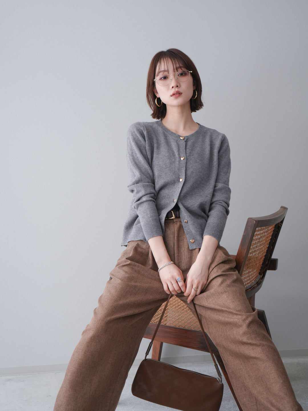 [予約]ハートボタンニットカーディガン/gray