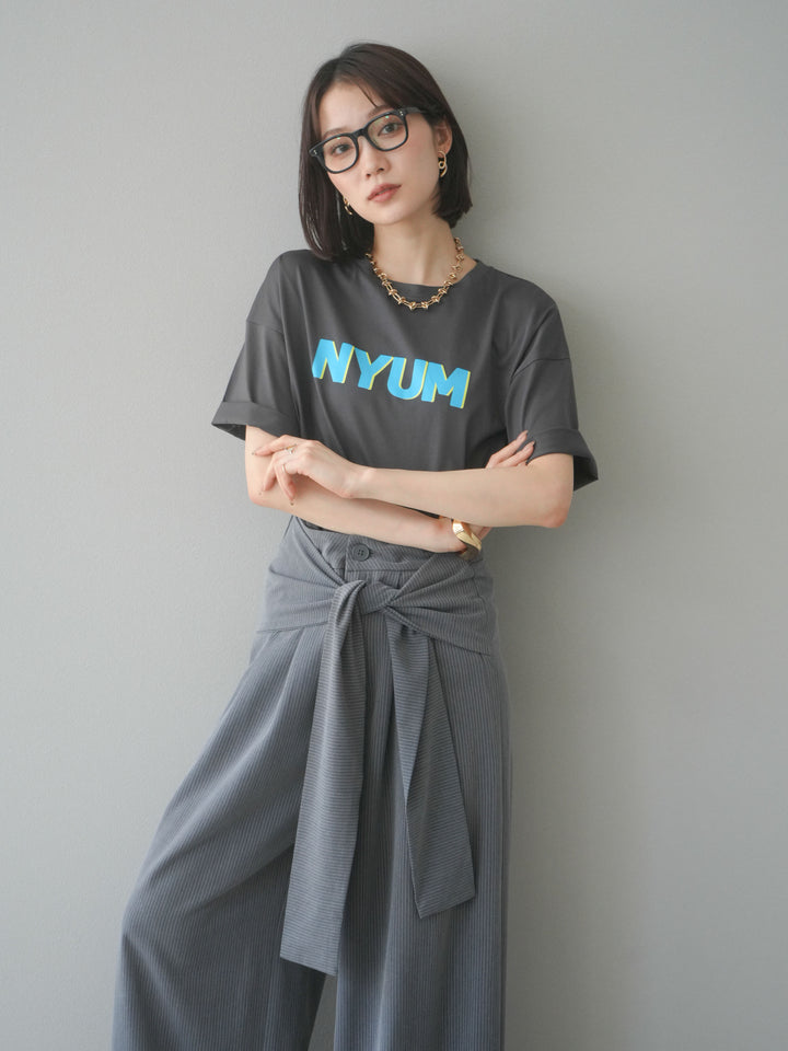 [預訂]“NYUM”標誌印花乾爽觸感棉質T卹/炭灰色