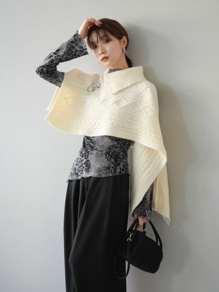 [予約]ケーブル編みニットケープ/ホワイト