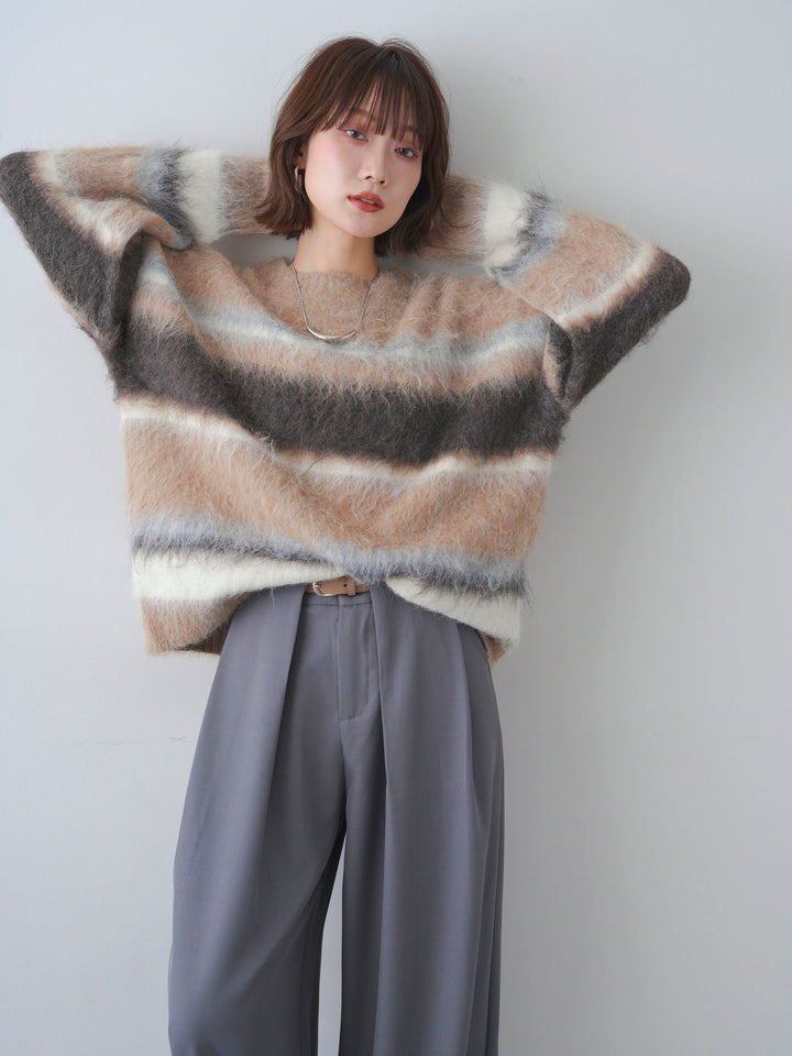 [予約]カラフルボーダーシャギーニットプルオーバー/beige