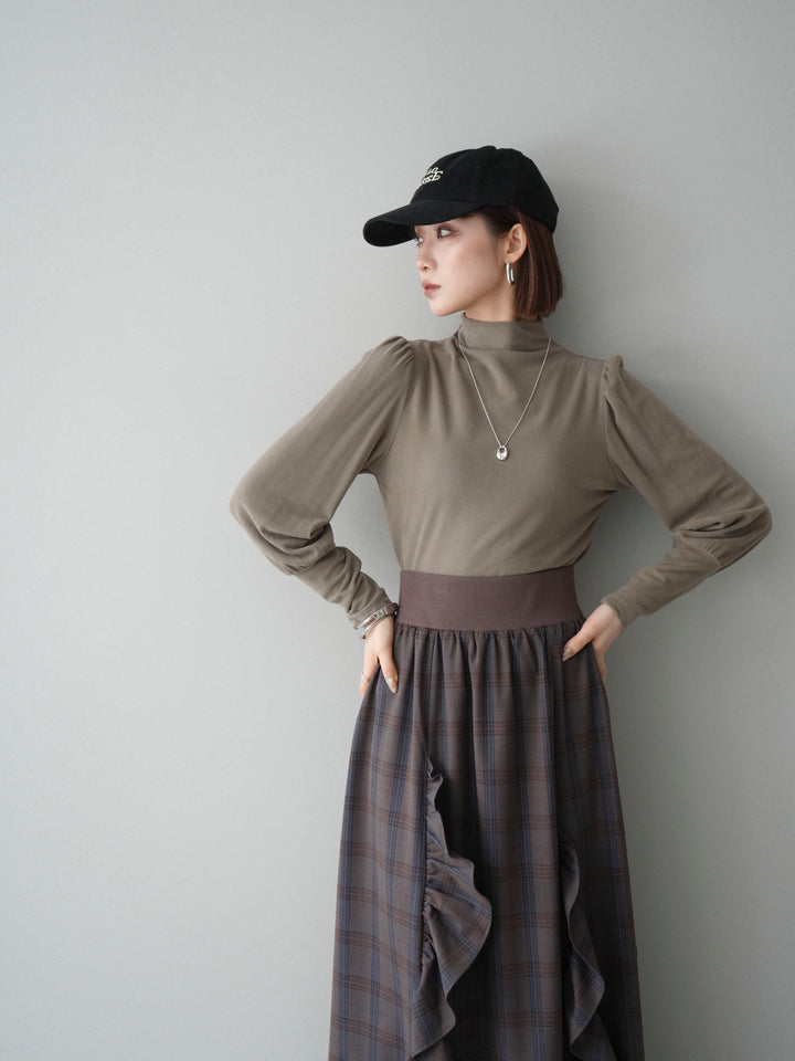 [予約]プチネックパワーショルダー起毛トップス/greige