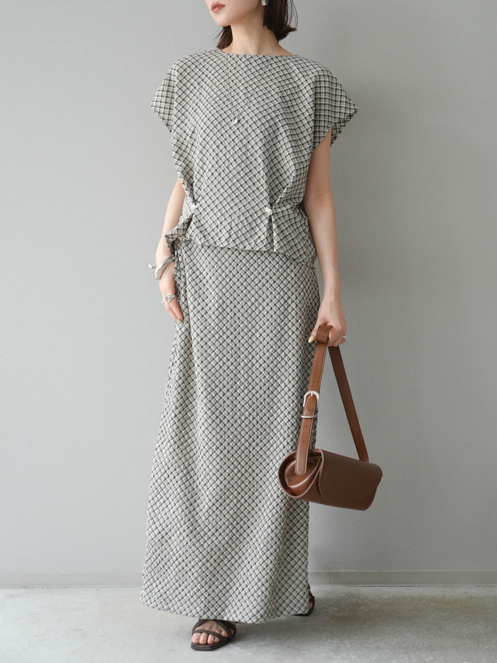 [予約]チェック柄タイトスカート/ブラウン