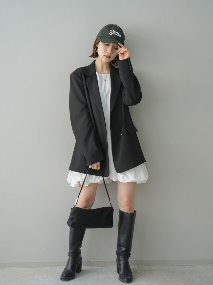 [SET]ノースリバルーンミニワンピース+ダブルブレストオーバージャケット(2set)