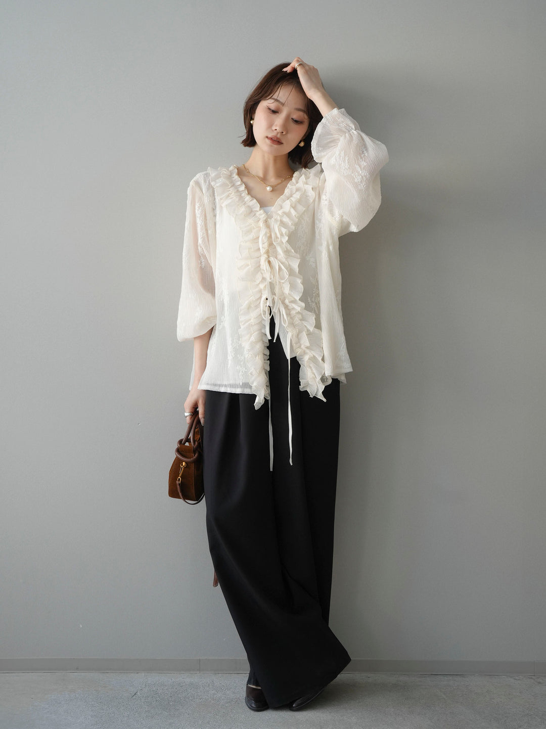 [予約]ベルト付キーホルダーモチーフワイドパンツ/black