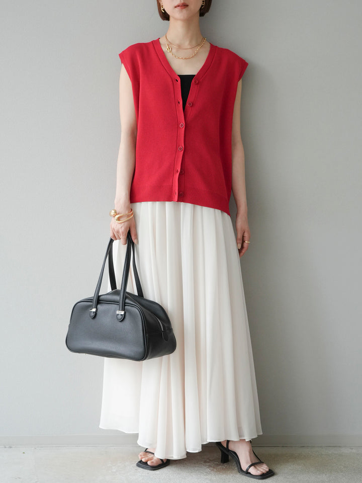 【預購】V領人造絲針織背心/紅色