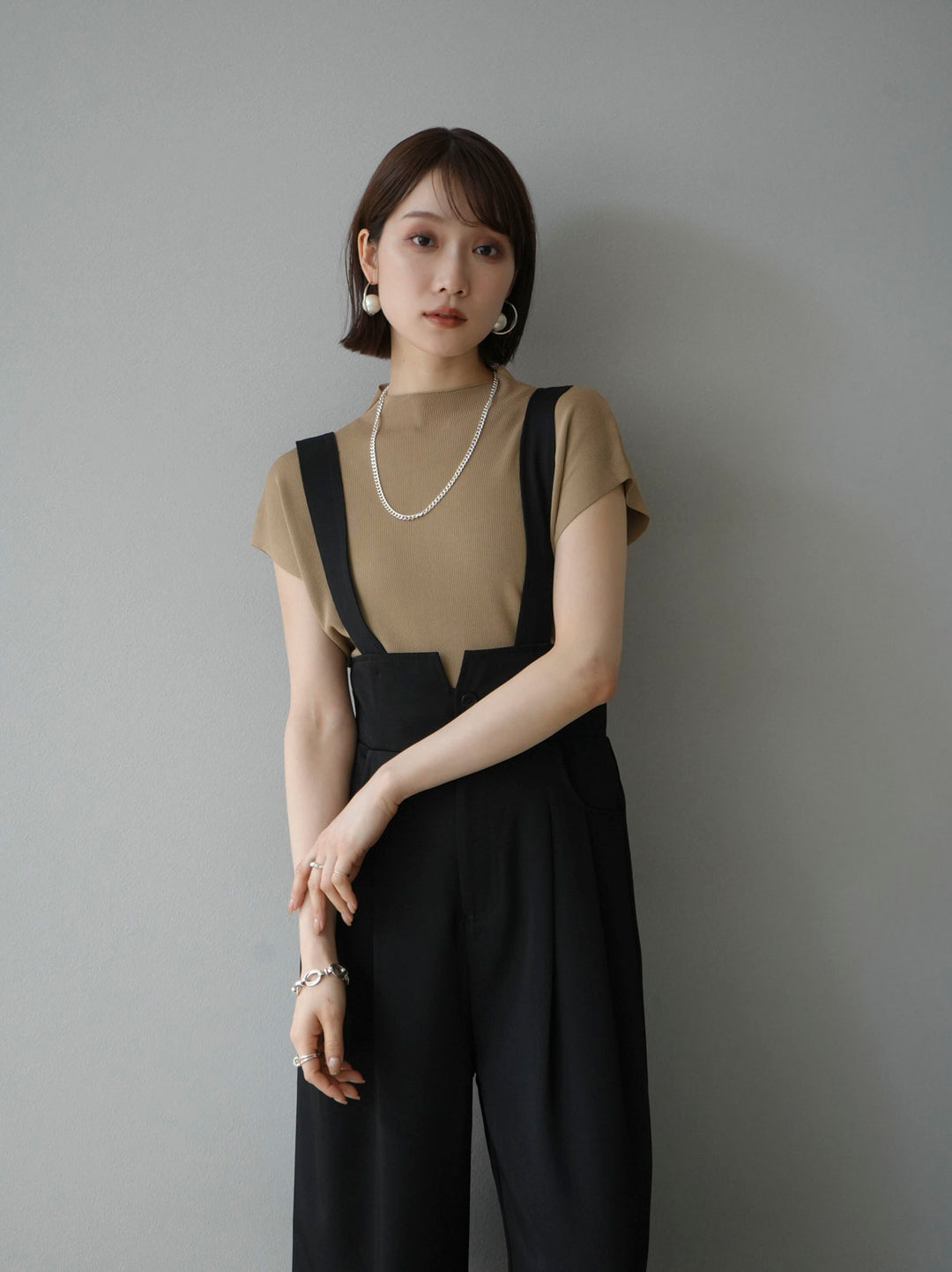 [Pre-order] Petite Neck Side Shirring Summer Knit Top/Beige