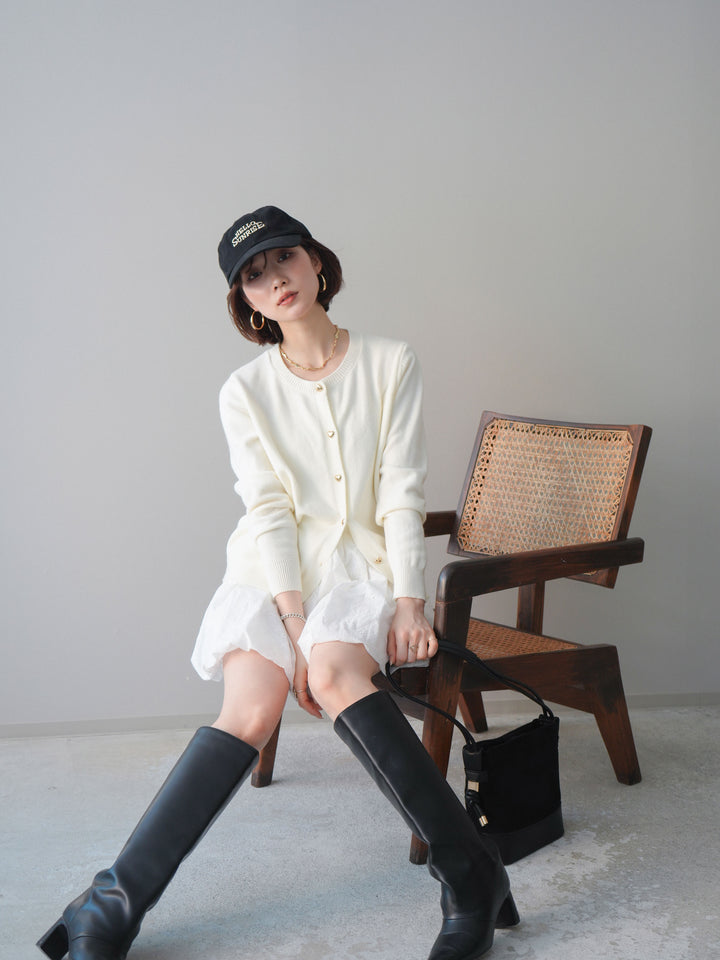 [予約]ハートボタンニットカーディガン/white