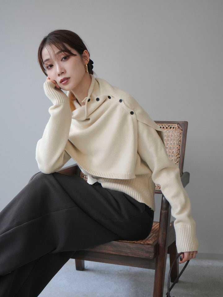 [予約]フロントスリットネックアンサンブルニット/ivory
