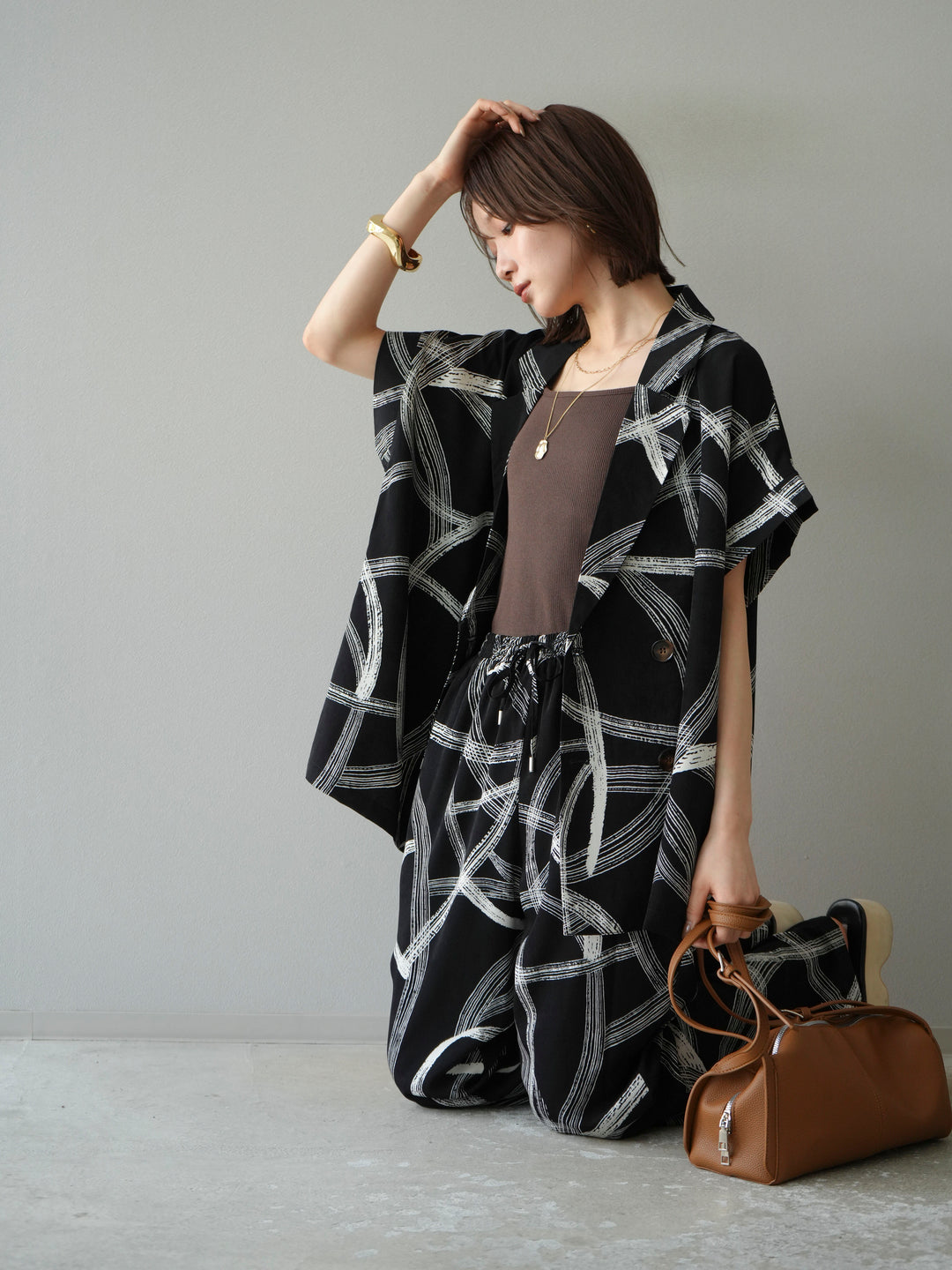 [予約]サークル柄ハーフジャケット/ブラック