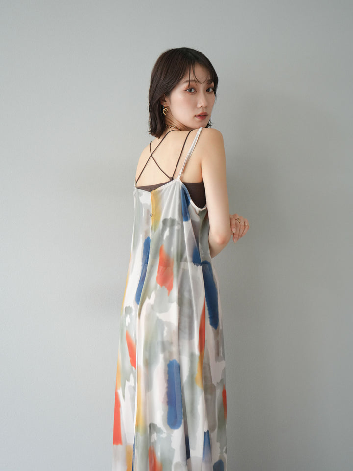 [予約]水彩アートシアーキャミワンピース/オフホワイト