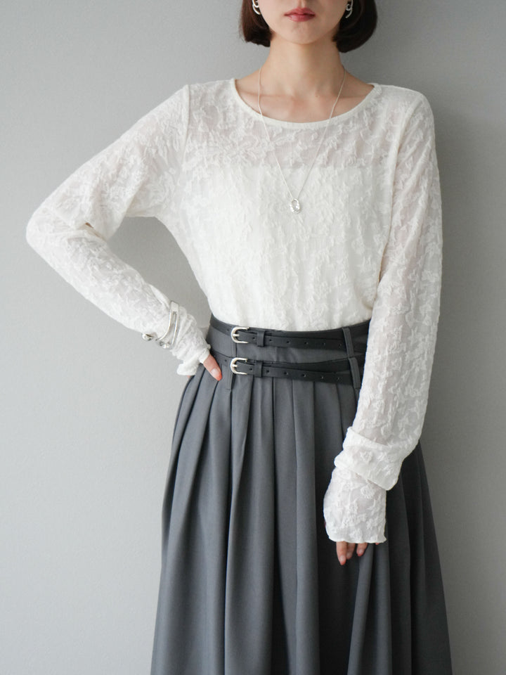 [SET]シアージャガードトップス+エステルプリーツスリットスカート(2set)