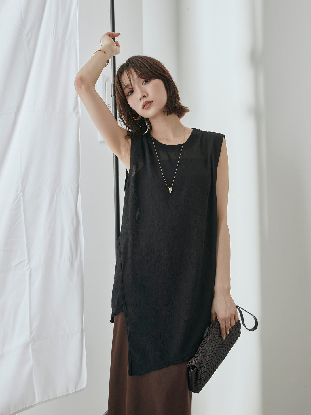 [予約]シアーワッシャーアシンメトリープルオーバー/ブラック